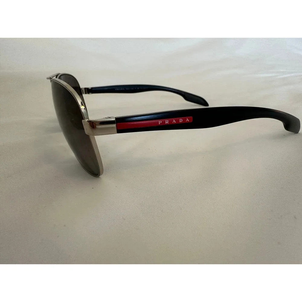 Prada Linea Rossa Aviator Sunglasses Silver Black Polarized SPS 51O Grey